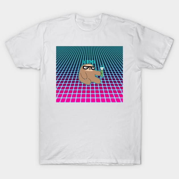 Science Sloth Vaporwave Grid Pattern T-Shirt by saradaboru